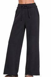 Zenana Fleece Exposed Seam Wide Leg Sweatpants