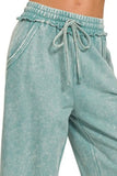 Zenana Washed French Terry Palazzo With Pockets
