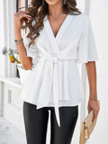 Devine Tied Front Peplum Blouse