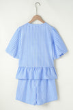 Striped Bowknot Detail Puff Sleeve Top and Shorts Set