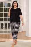 V-Neck Tee and Plaid Cropped Pants Lounge Set