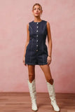 SO ME Button Up Front Washed Denim Sleeveless Romper