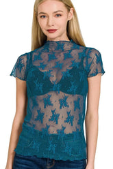 Zenana Lace See-through Layering Short Sleeve Top