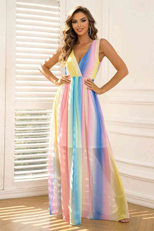 Surplice Neck Sleeveless Maxi Dress - felvior