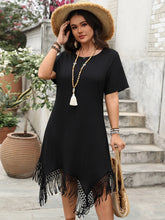 Plus Size Fringe Round Neck Short Sleeve Midi Tee Dress