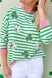 Striped Lucky Clover Long Sleeve Sweatshirt