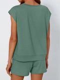 Round Neck Cap Sleeve Top and Shorts Set