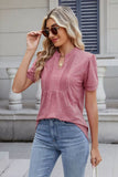 Notched Short Sleeve Solid Color Top