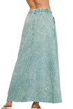 Zenana French Terry Acid Washed Front Slit Long Skirts