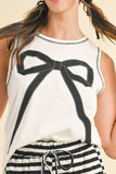 Contrast Bow Round Neck Sleeveless Top
