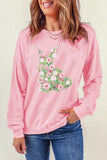 Floral Bunny Round Neck Long Sleeve Sweatshirt