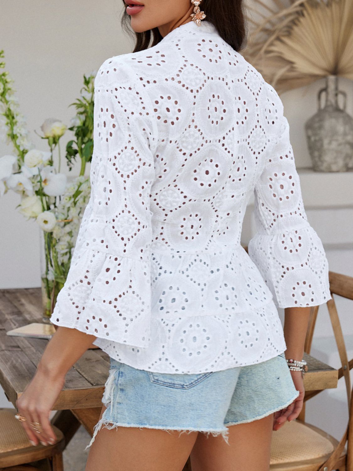 Devine Half Button Flounce Sleeve Peplum Blouse - felvior