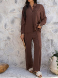 Devine Collared Neck Long Sleeve Top and Pants Set