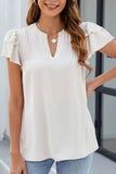 Ruffled Notched Short Sleeve Blouse