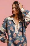 BiBi Washed Floral Denim Romper With Contrast Collar