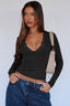 Lace Detail V-Neck Long Sleeve T-Shirt