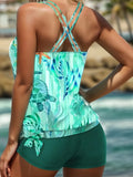 Crisscross Printed Scoop Neck Two-Piece Swim Set