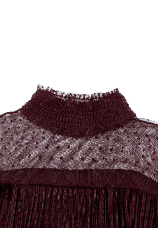 Smocked Mock Neck Long Sleeve Bodysuit - felvior
