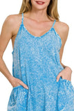 Zenana Acid Crinkle Washed Spaghetti Strap Romper