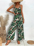 Tropical Print Spaghetti Strap Wide Leg Jumpsuit