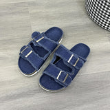 Raw Hem Open Toe Double Buckle Sandals