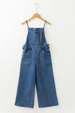 Adjustable Tie Straps Wide Leg Denim Overalls