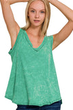 Zenana Crinkle Washed V-neck Sleeveless Top