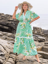 Plus Size Printed Notched Short Sleeve Maxi Dress