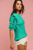 BiBi Solid Knit Ruffled Sleeves Top