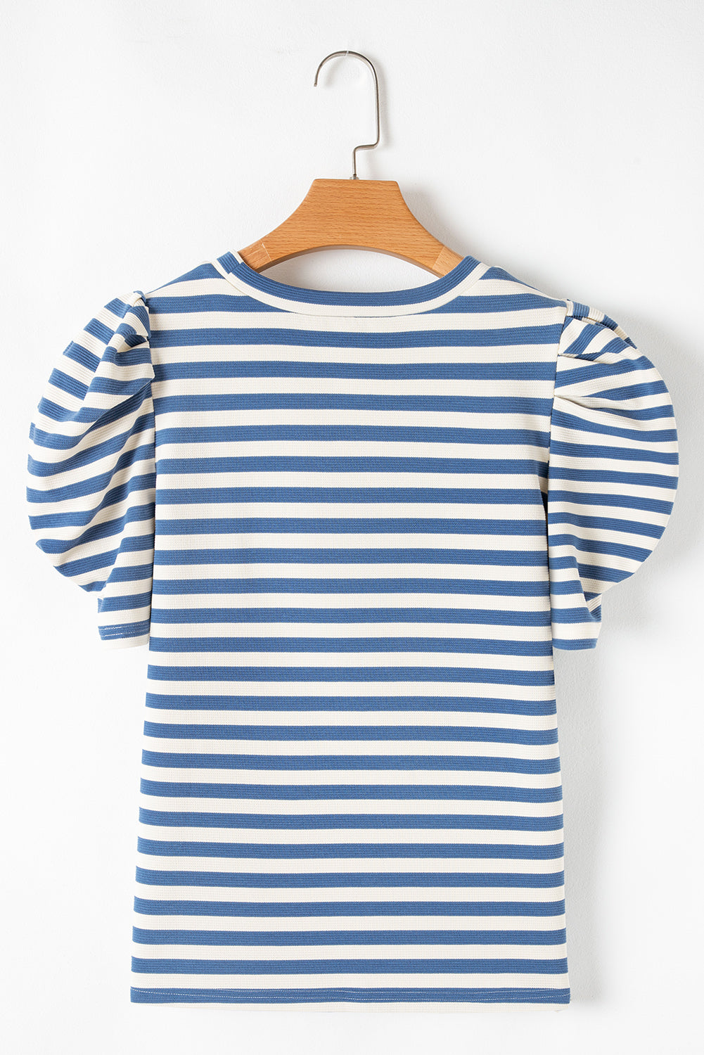 AMERICA Striped Round Neck Puff Sleeve Top - felvior