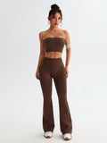 Tube Top and High Waist Flare Pants Active Set