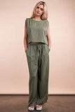 VERY J Solid Woven Top & Pants Set