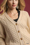Umgee Chunky Cable Knit V-Neck Button-Up Cardigan