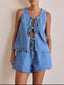 Tie Front Vest and Shorts Denim Set