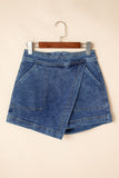 Asymmetrical Denim Skort with Pockets