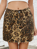 Raw Hem Leopard Denim Skirt