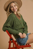 Umgee Chunky Cable Knit V-Neck Button-Up Cardigan