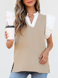Ruffled Notched Cap Sleeve Top