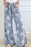 Star Print Washed Drawstring High Waist Wide Leg Jeans