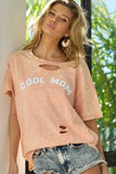 BiBi Washed Laser Cut Detail Cool Mom Print Top
