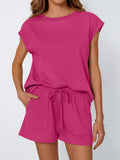 Round Neck Cap Sleeve Top and Shorts Set