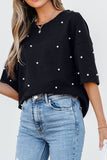 Pearl Beaded Round Neck Half Sleeve T Shirt