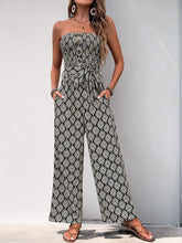 Perfee Printed Smocked Sleeveless Jumpsuit
