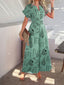 Devine Printed Notched Short Sleeve Wide Leg Jumpsuit
