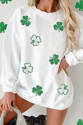 Sequin Lucky Clover Round Neck Long Sleeve Sweatshirt