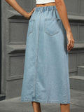 Slit Button Detail Denim Midi Skirt