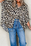 Leopard Print Buttoned 3/4 Sleeve Loose Fit Shirt