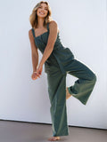 Button Detail Wide Strap Jumpsuit