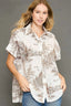 Umgee Full Size Two Tone Print Button Up Short Sleeve Shirt Plus Size