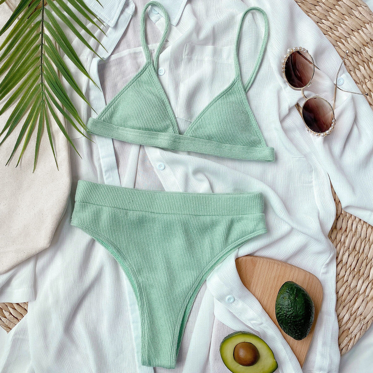 Spaghetti Strap Ribbed Bikini Set - felvior